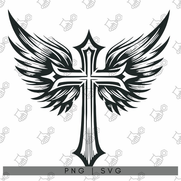 Winged Cross SVG Collection - Intricate Cross & Wings Designs, High-Resolution PNG, DXF Cut Files for Spiritual and Decorative Art