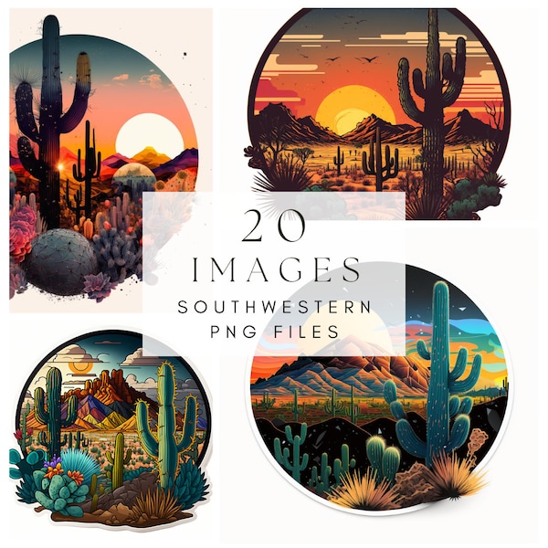 Southwestern PNG Stickers - Set of 20 Navajo Tribal Native American and Desert Landscape Illustrations - Unique Tribal Art for Crafting