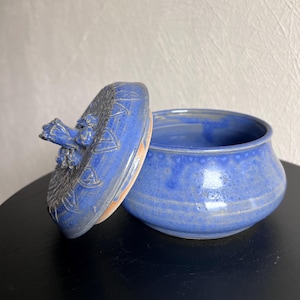 Vintage blue ceramic candy box - handmade