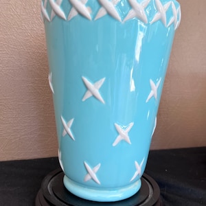 Vintage vase signed Saint-Clément – turquoise blue glazed ceramic – 25 cm