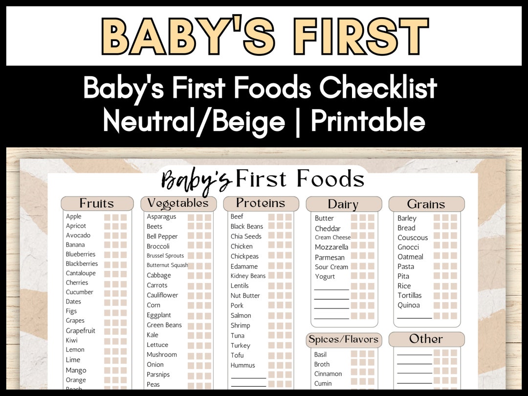 Baby's First Foods Checklist-neutral Baby Solid Food Log - Etsy