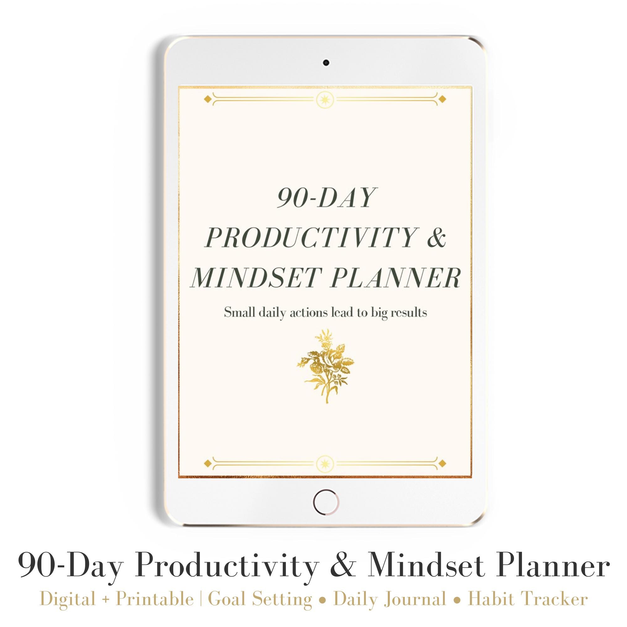 90-Day Productivity & Mindset Planner Digital and Printable PDF Goal Setting, Daily Journal, Habit Tracker, Life Planner