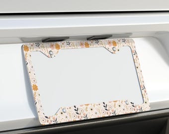 Floral License Plate Frame, Whimsical Wildflower Car Accessories, Boho Vanity Plate Holder