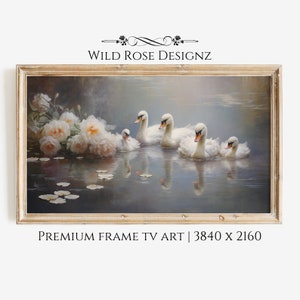 Swan Lake Painting: Vintage Animal Frame TV Art (Digital Download)