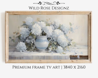 Chinoiserie Hydrangea Frame TV Art: Vintage Floral Painting (Digital Download)