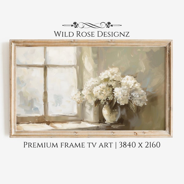 White Hydrangea Frame Tv Art, Frame Tv Spring Floral, Easter Frame Tv Art, Neutral Tv Art, Samsung Frame Tv Art, Digital Download | TV0001