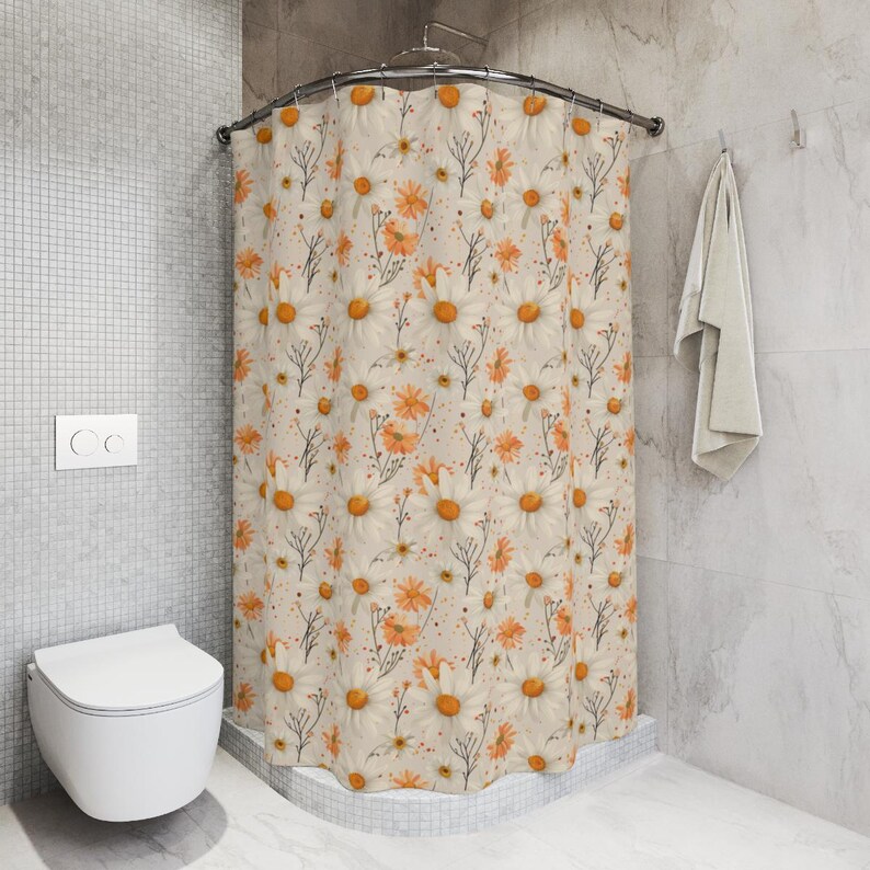 Whimsical Daisy Shower Curtain Boho, Daisy Shower Decor, Long Shower