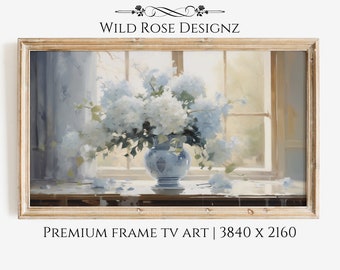 Chinoiserie Hydrangea Frame TV Art: Vintage Floral Painting (Digital Download)