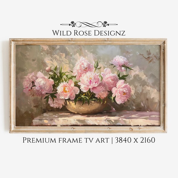 Peony Tv Art, Samsung Frame Tv Art, Peonies Wall Art, Botanical Wall Art, Pink Flower Wall Art, Peony Poster, Instant Download | TV0029