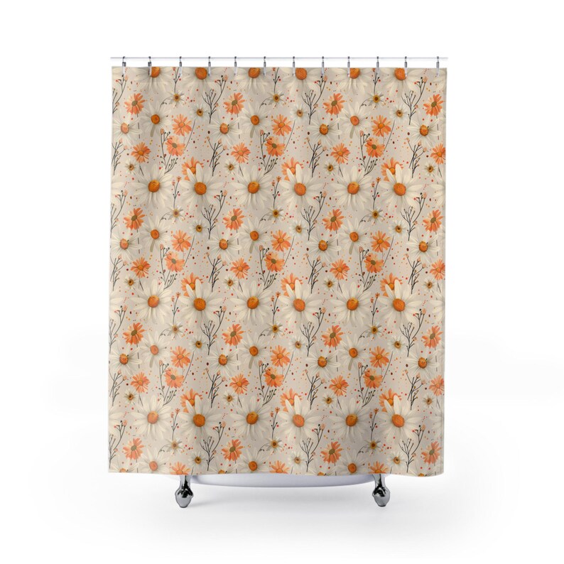 Whimsical Daisy Shower Curtain Boho, Daisy Shower Decor, Long Shower