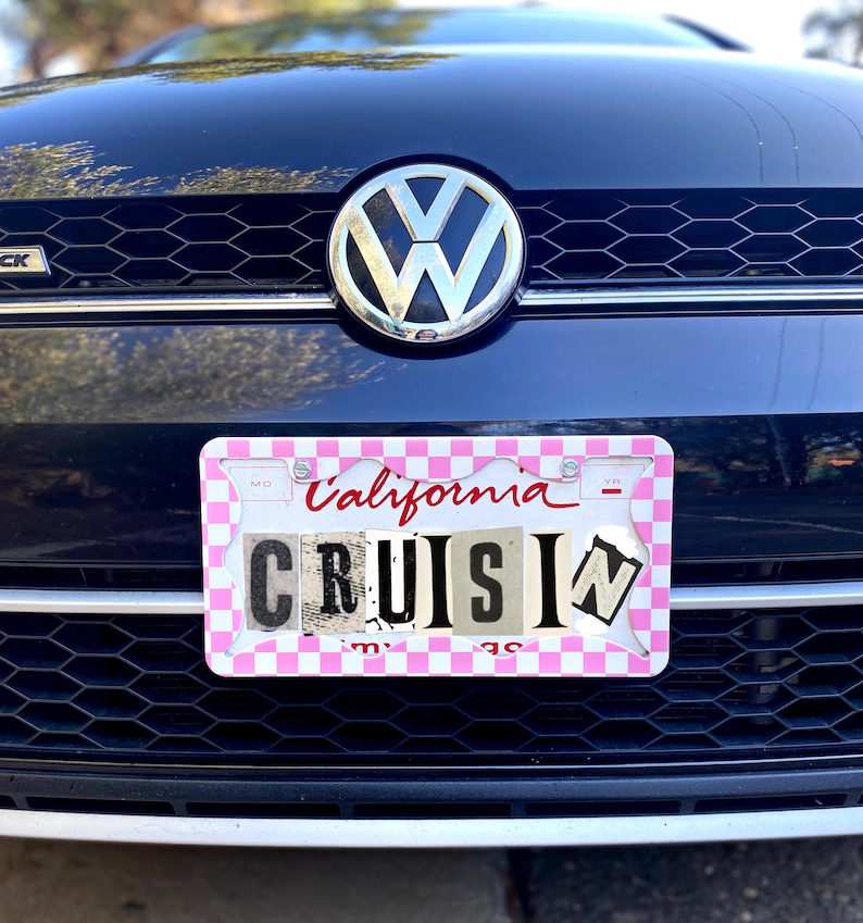 Checkered License Plate Frames Cute and Girly in Pink or Etsy