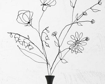 Wire Bouquet Wire Flower Bouquet Botanical Sculpture Spring Blooms Everlasting Floral Housewarming gift Metal Forever Flowers Home Decor