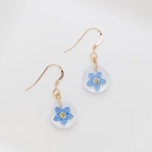 Forget Me Not Earrings, Forgetmenot, Forget-me-not, Dangle, Pressed, Dried, Real Flower, Jewelry, Mother, Bridesmaid, Gift, 14k gold fill