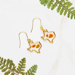 Texas Earrings, Texas Gift, Texas Longhorns, University of Texas, Jewelry, Longhorns, UT Earrings, UT Student, Orange, Flower, Flower, Gold