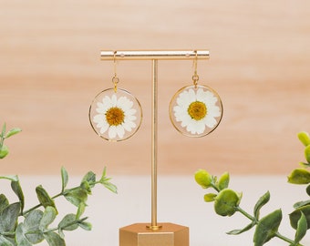 Real Daisy Earrings, 14k Gold fill, Pressed Flower, Daisies, Floral, Botanical, Jewelry, Wildflower, Gift for her, Daughter, Mother