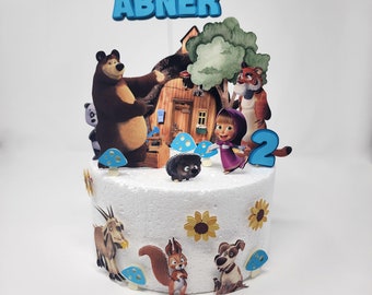 Topo de bolo Masha e o Urso / Masha e o Urso para meninos / Casa da Masha / Modelo 4