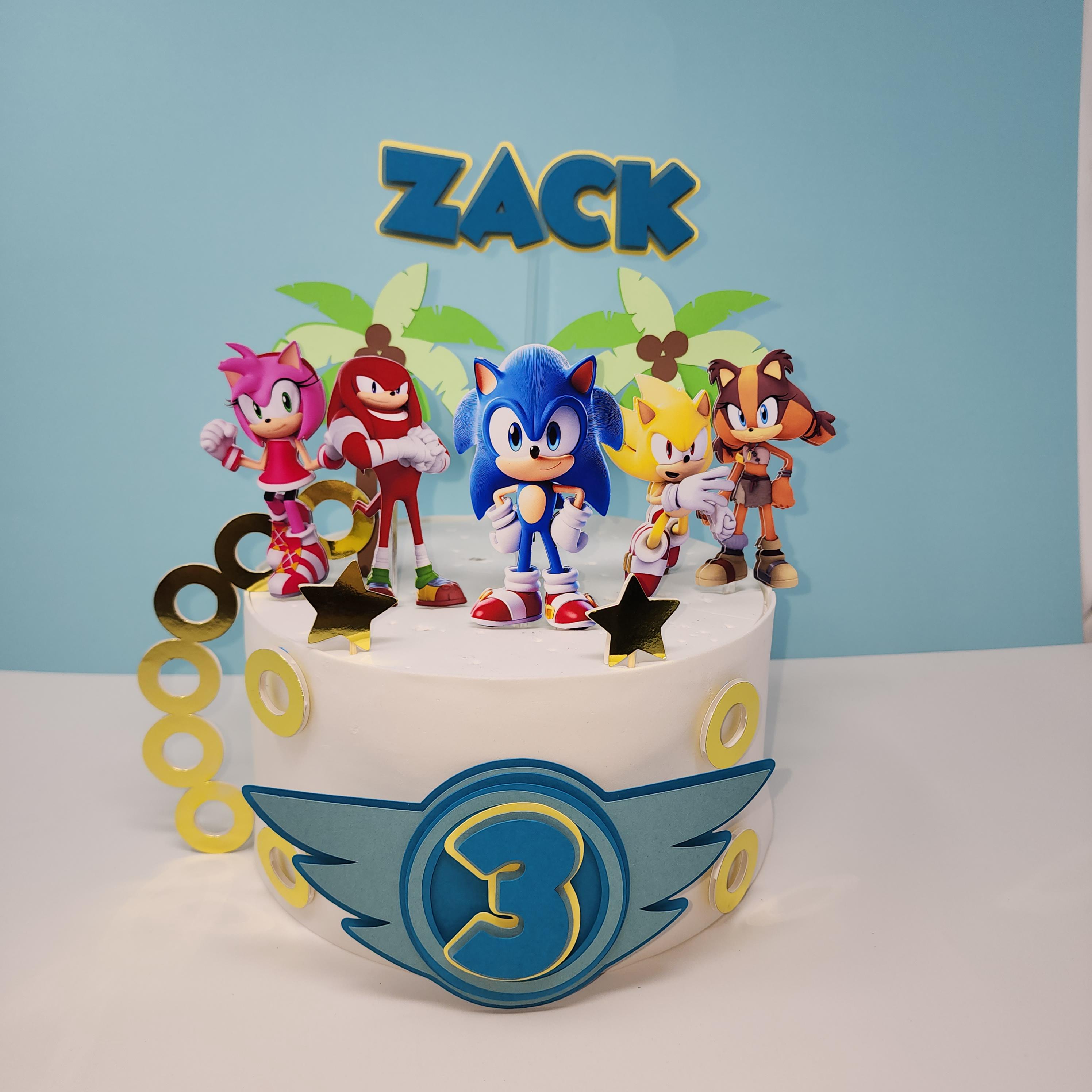 ソニックケーキトッパー：ナックルズ、ソニック、テイルスの誕生日