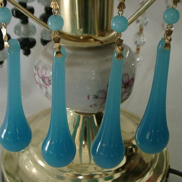 Long Robin's egg blue glass drop prism chandelier pendant 10 pieces