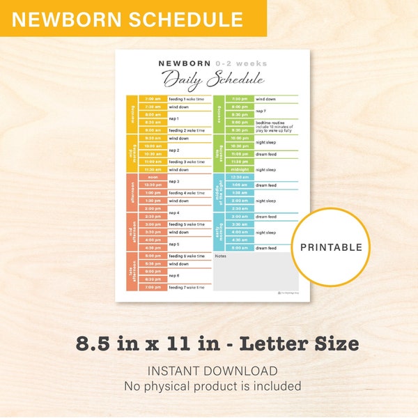 Newborn Daily Routine, 0 (Birth) – 2 weeks, 7 Nap Schedule: Printable Baby Care Routine, Instant Download