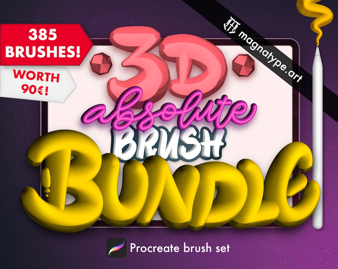 3D Procreate Brush Bundle: 385 Lettering & Calligraphy Brushes (instant ...