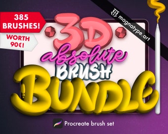 3D Absolute Brush Bundle | 385 brushes for Procreate, Lettering Shiny double brush, Calligraphy brush pack, 3D set, Instant download