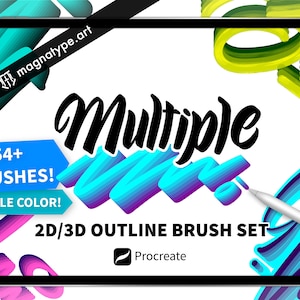 Zestaw pędzli 2D/3D Multiple Outline Double Color do programu Procreate | Podwójne pędzle | Zestaw do pisania graffiti | Pędzle do kaligrafii | Natychmiast!