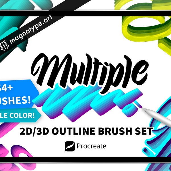 2D / 3D Pinselset mit mehreren Umrissen für Procreate | Doppelbürsten | Graffiti-Schriftzug Bundle | Kalligraphie Pinsel | Sofort!