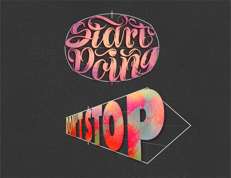 Cuadrículas de letras para Procreate: Sellos tipográficos, pinceles de perspectiva (Descarga instantánea) imagen 10