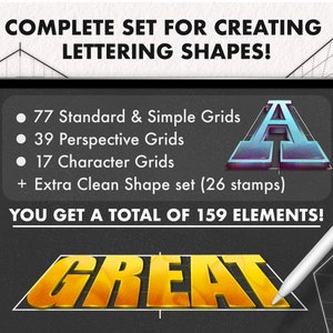 Cuadrículas de letras para Procreate: Sellos tipográficos, pinceles de perspectiva (Descarga instantánea) imagen 2
