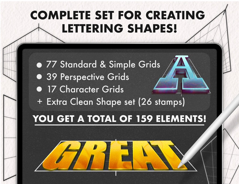 Cuadrículas de letras para Procreate: Sellos tipográficos, pinceles de perspectiva (Descarga instantánea) imagen 2