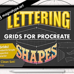 Cuadrículas de letras para Procreate / Colección de sellos tipográficos / Pautas, pinceles de perspectiva de Builder / Formas de letras / Descarga instantánea