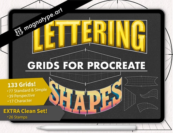 Procreate Lettering Grids: Typography Stamps, Perspective Brushes (Instant Download)
