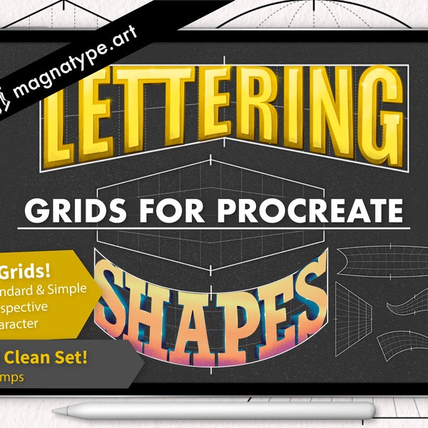 Lettering Grids for Procreate | Typography Stamps Collection | Guidelines, Builder Perspective brushes | Letter Shapes | Instant download