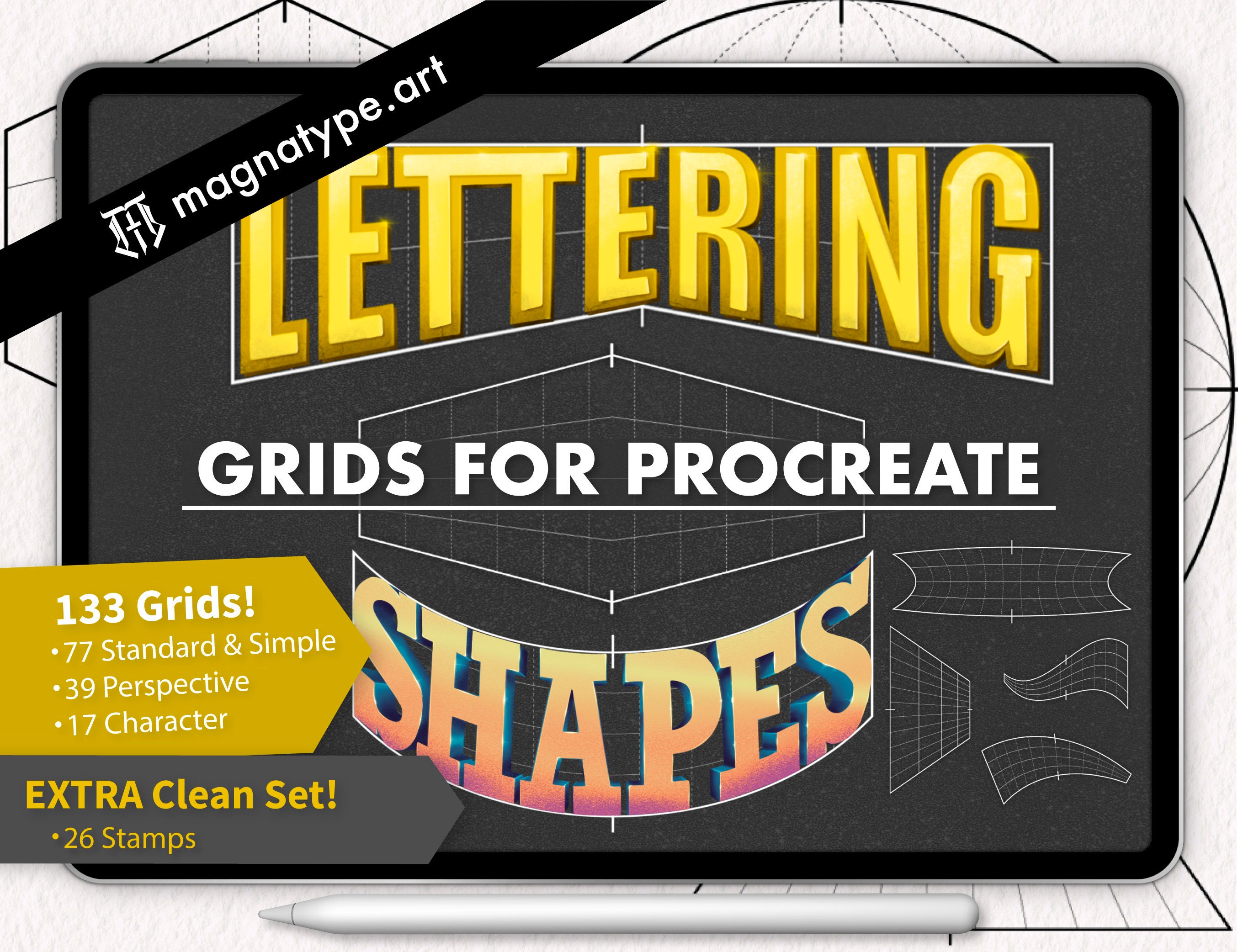 Lettering Grids for Procreate – 159 Typography Stamps & Perspective Guides | Builder Shapes & Character Grids