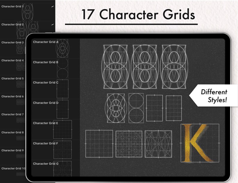 Cuadrículas de letras para Procreate: Sellos tipográficos, pinceles de perspectiva (Descarga instantánea) imagen 6