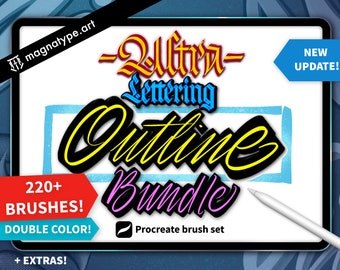 Pincéis para Lettering Ultra Outline: Pacote com mais de 220 pincéis para caligrafia de grafite (Procreate, download digital)