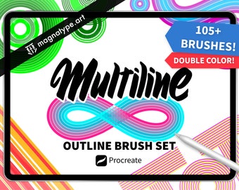 Procreate Outline Brush Set: Multi-Line, Double Color (Digital Download)