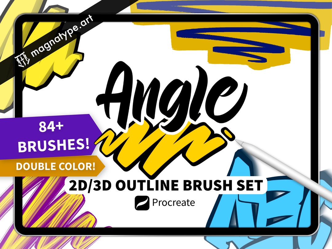 Buy 2D/3D Angle Outline Double Color Brushes for Procreate Calligraphy ...