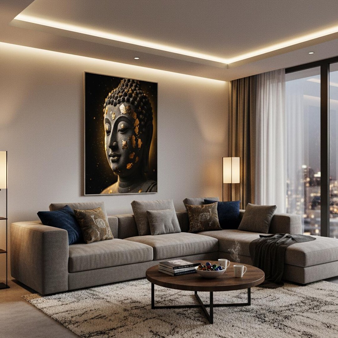 Black Clay Buddha Wall Art | Gold Leaf Zen Decor (digital Download) - Etsy