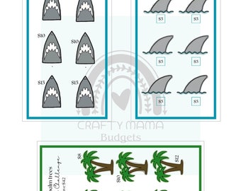 NUMÉRIQUE - Ensemble Défi Épargne Enfants | Thème requin | A6 Budgétisation | Rembourrage en espèces