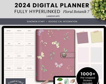 Digital Planner with Google Calendar Integration, iPad, Android - Daily, Weekly, Monthly Journal with 1000+ Digital Stickers Floral Botanik7