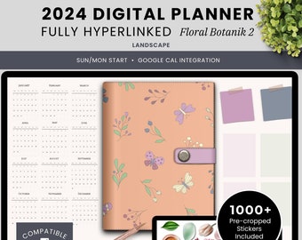 Digital Planner with Google Calendar Integration, iPad, Android - Daily, Weekly, Monthly Journal with 1000+ Digital Stickers Floral Botanik2