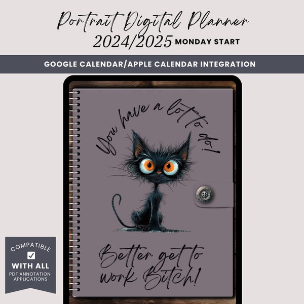 PLR Realistic Portrait Digital Planner 2024 2025 with Google and Apple Calendar Integration iPad Android | Get to Work! PLR