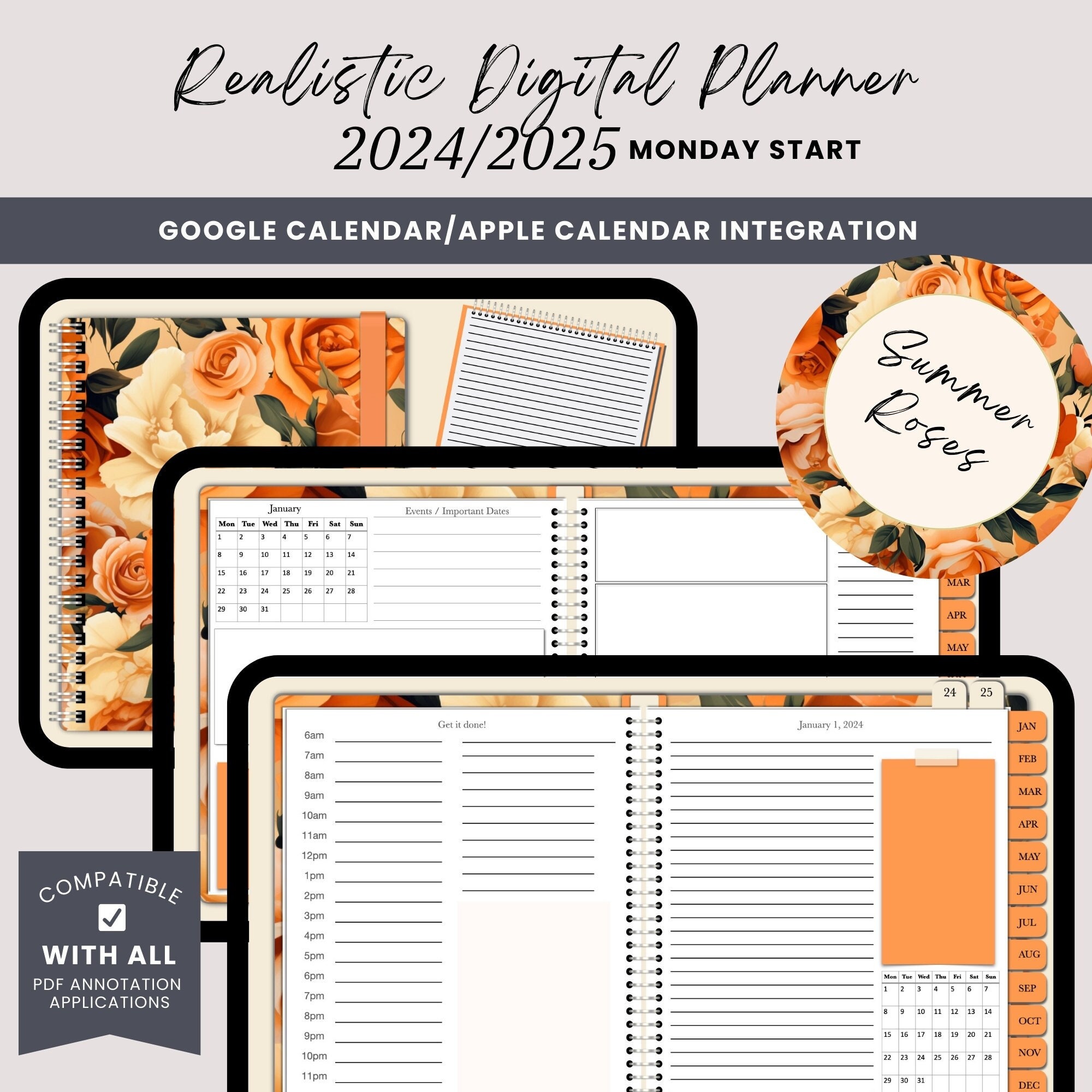 Realistic Digital Planner 2024 2025 With Google and Apple Calendar ...