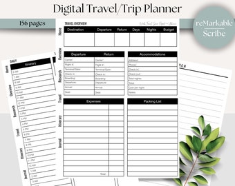 Travel Trip Planner reMarkable, Kindle Scribe