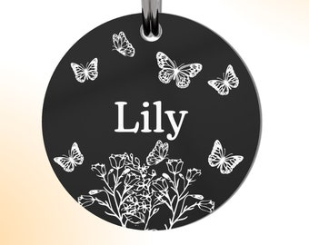 Chippit Stainless Steel Custom Pet ID Tag with QR Code Online Profile Pet Tag Custom Pet Tag Made in the US for Dogs - Butterflies