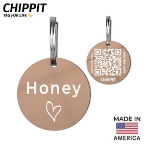 Chippit Stainless Steel Custom Pet ID Tag with QR Code Online Profile Cute Heart Pet Tag Custom Pet Tag Made in the US for Dogs