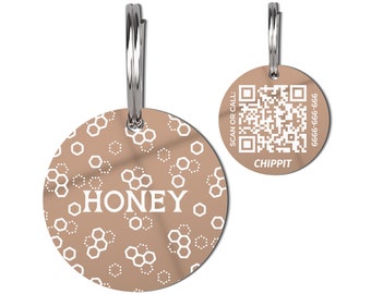 Stainless Steel Personalized Pet ID Tag with QR Code Linking to Online Profile, Honeycomb Pet Tag, Dog Tag, Custom Pet Tag, Made in US