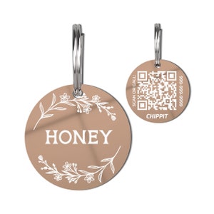 Stainless Steel Personalized Pet ID Tag with QR Code Online Profile Cute Floral Pet Tag Custom Pet Tag Made in the US for Dogs