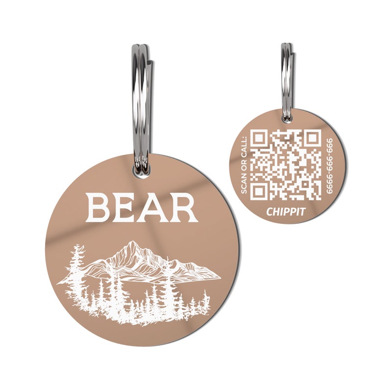 Stainless Steel Personalized Pet ID Tag with QR Code Online Profile Cute Mountains Pet Tag Custom Pet Tag Made in the US for Dogs Rose gold